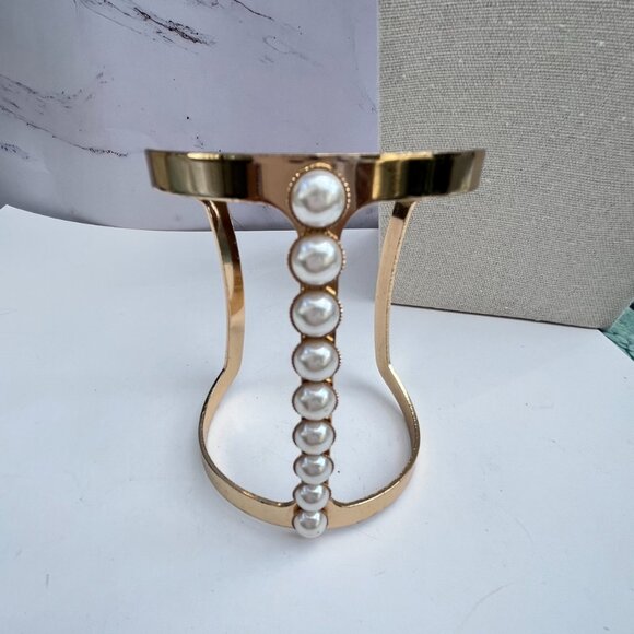 Gold Tone and Faux Pearl Statement Cuff Bracelet Retro Style - Picture 3 of 7